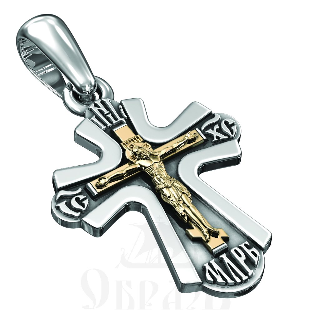 крест "распятие, николай чудотворец", серебро 925 проба, золото 375 пробы (арт. 681)