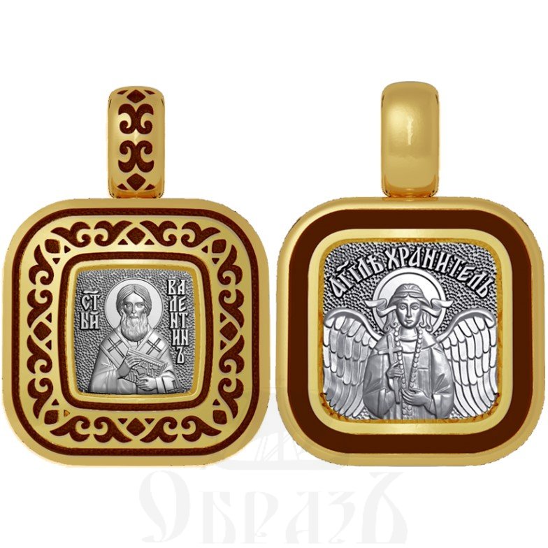 нательная икона священномученик валентин италийский епископ, серебро 925 проба с золочением и эмалью (арт. 01.090)