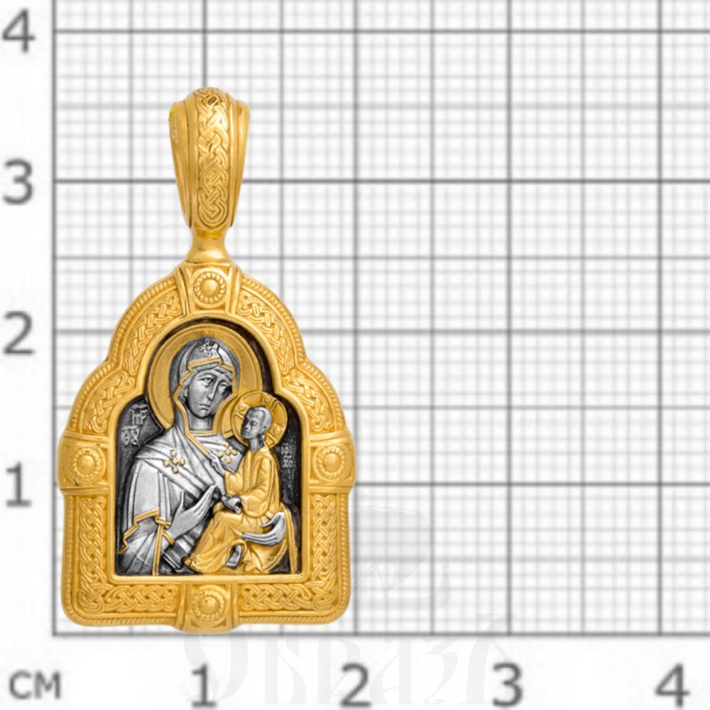 образок «тихвинская икона божией матери», серебро 925 проба с золочением (арт. 102.012)