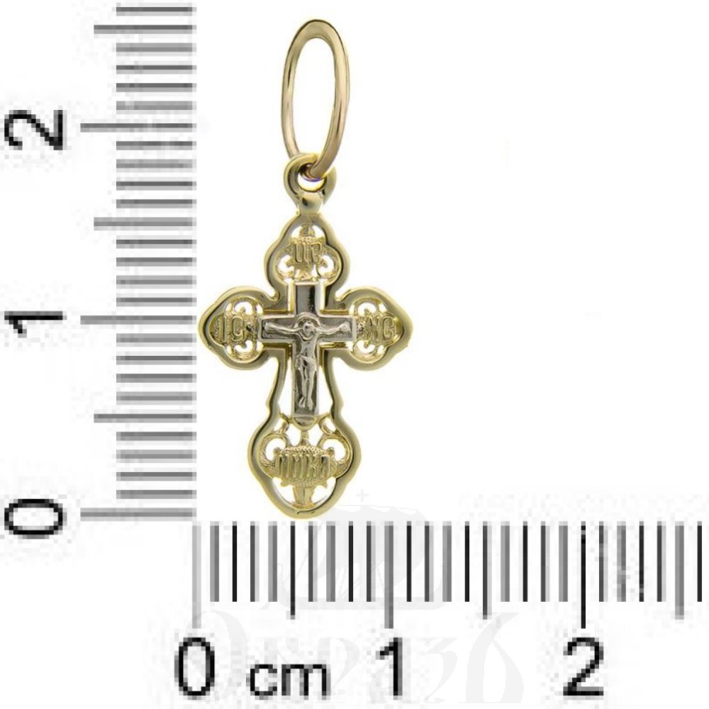 золотой крест трилистник с молитвой "спаси и сохрани", 585 проба желтого и белого цвета (арт. п10082-з5жб)