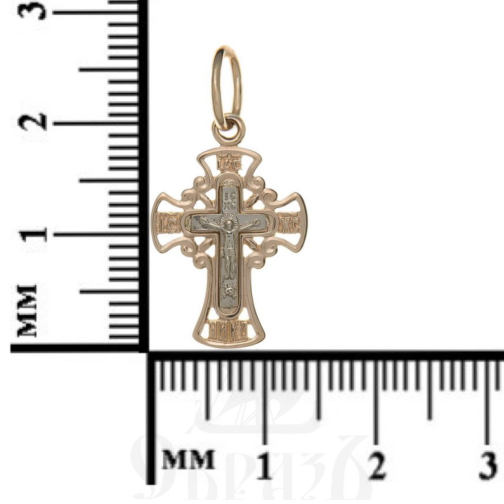 золотой крест с молитвой "спаси и сохрани", 585 проба красного и белого цвета (арт. п10055-з5кб)